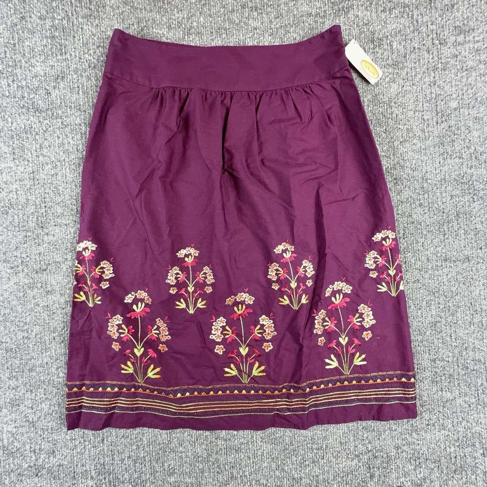 Talbots Skirt Womens Petite 2 Purple Embroidered A-Line Knee Length New Tag